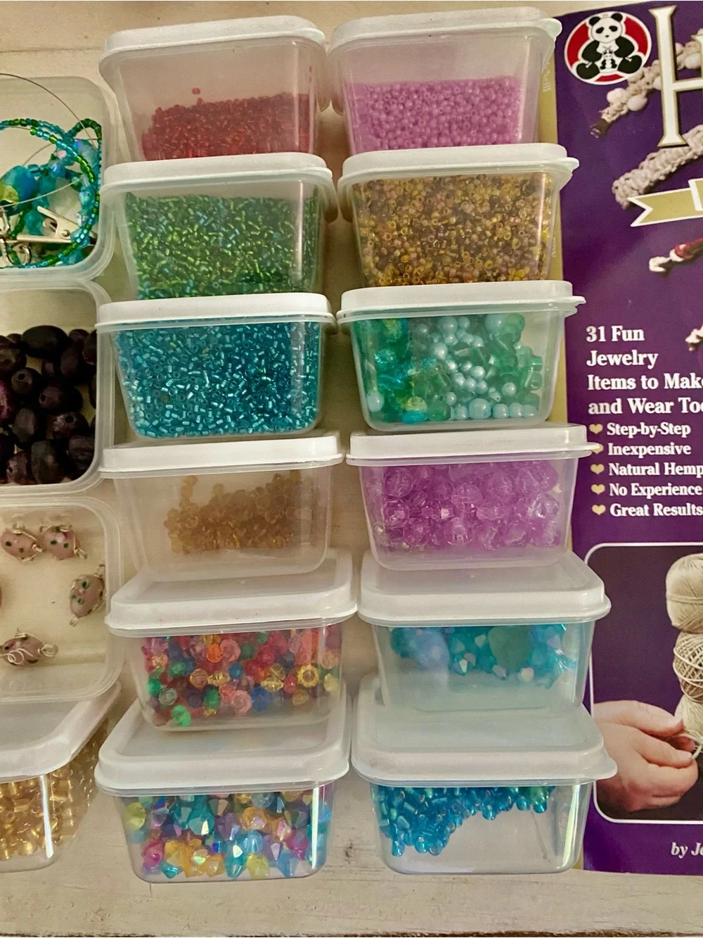 Clear Plastic Stackable Bead Storage Containers with assorted beads